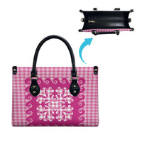 Pink Ulu Palaka Quilt Pattern Leather Bag Hawaii Culture Breadfruit LT9 - Polynesian Pride