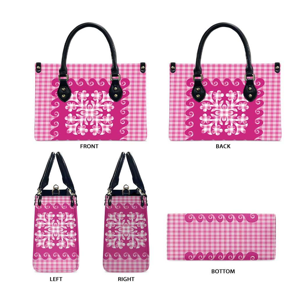 Pink Ulu Palaka Quilt Pattern Leather Bag Hawaii Culture Breadfruit LT9 - Polynesian Pride