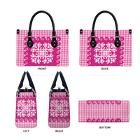 Pink Ulu Palaka Quilt Pattern Leather Bag Hawaii Culture Breadfruit LT9 - Polynesian Pride