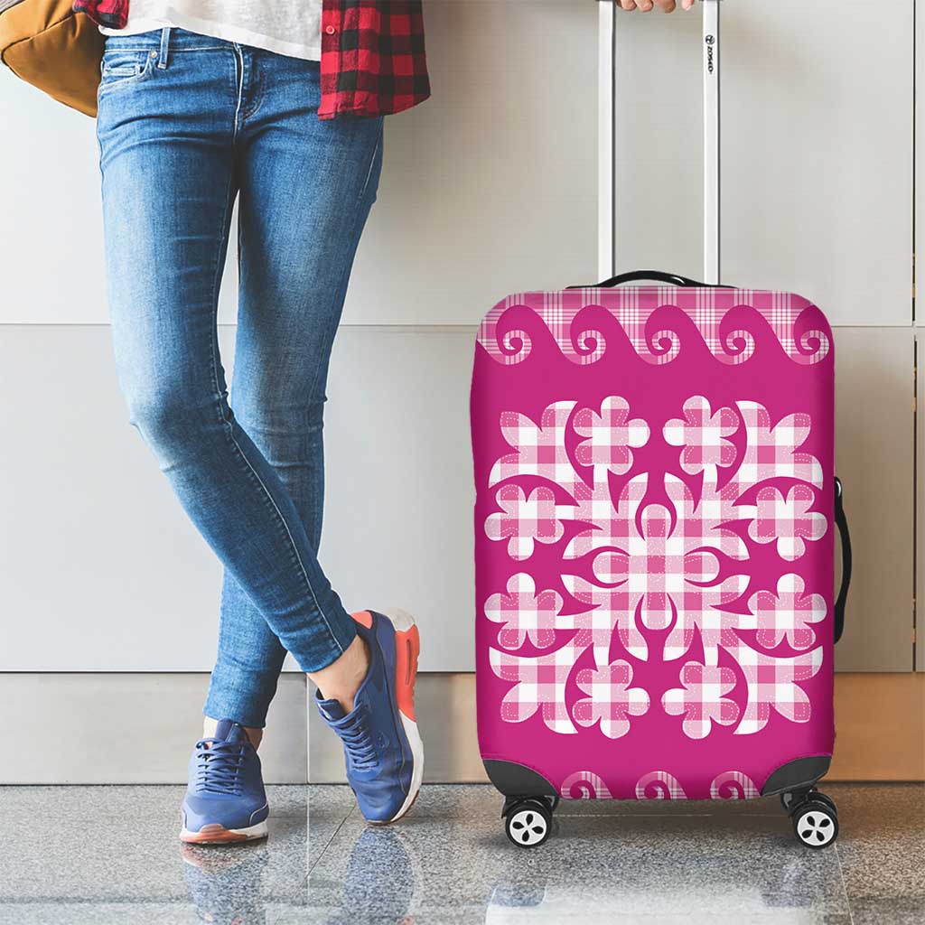 Pink Ulu Palaka Quilt Pattern Luggage Cover Hawaii Culture Breadfruit - Polynesian Pride