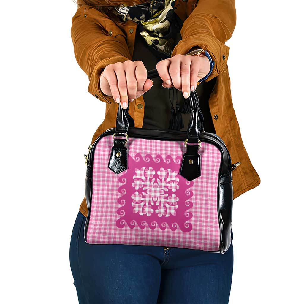 Pink Ulu Palaka Quilt Pattern Shoulder Handbag Hawaii Culture Breadfruit - Polynesian Pride