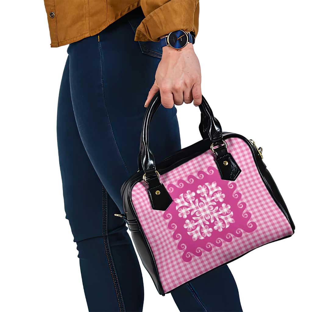 Pink Ulu Palaka Quilt Pattern Shoulder Handbag Hawaii Culture Breadfruit - Polynesian Pride