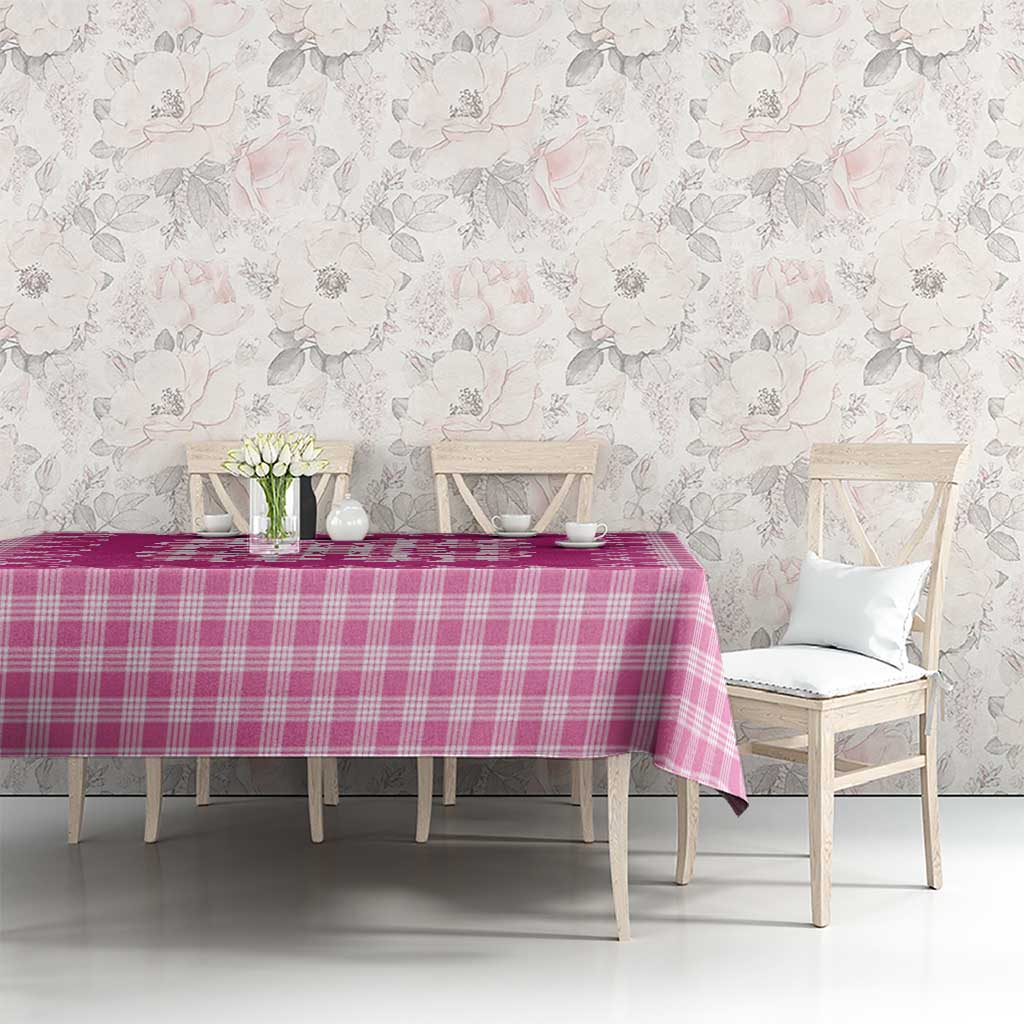 Pink Ulu Palaka Quilt Pattern Tablecloth Hawaii Culture Breadfruit - Polynesian Pride