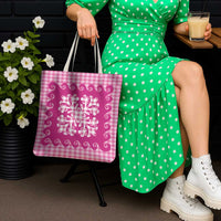 Pink Ulu Palaka Quilt Pattern Tote Bag Hawaii Culture Breadfruit - Polynesian Pride
