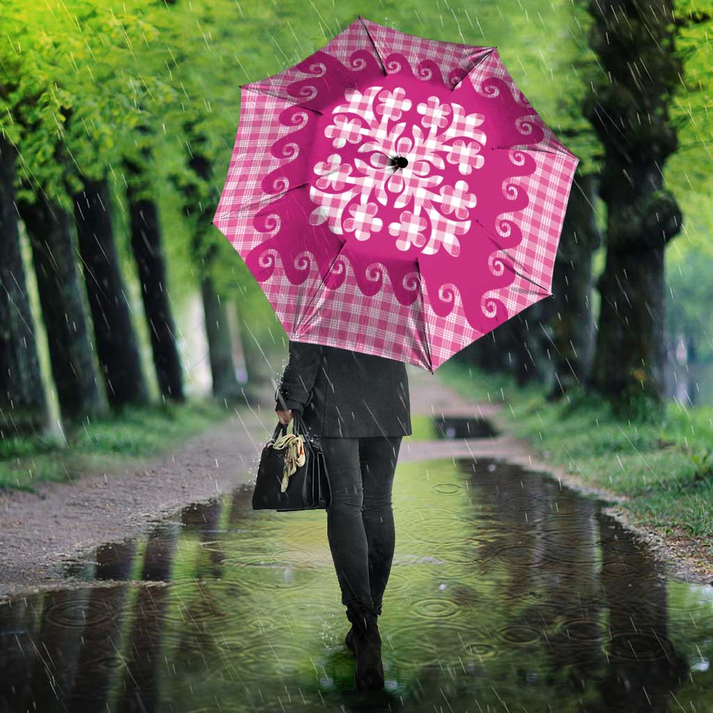 Pink Ulu Palaka Quilt Pattern Umbrella Hawaii Culture Breadfruit - Polynesian Pride
