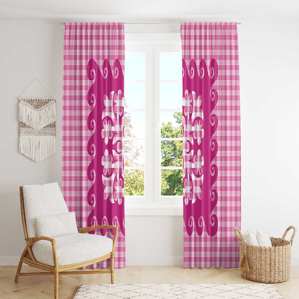 Pink Ulu Palaka Quilt Pattern Window Curtain Hawaii Culture Breadfruit - Polynesian Pride
