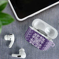 Purple Ulu Palaka Quilt Pattern AirPods Case Hawaii Culture Breadfruit - Polynesian Pride