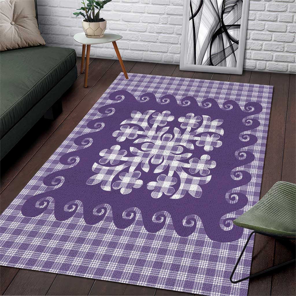 Purple Ulu Palaka Quilt Pattern Area Rug Hawaii Culture Breadfruit - Polynesian Pride