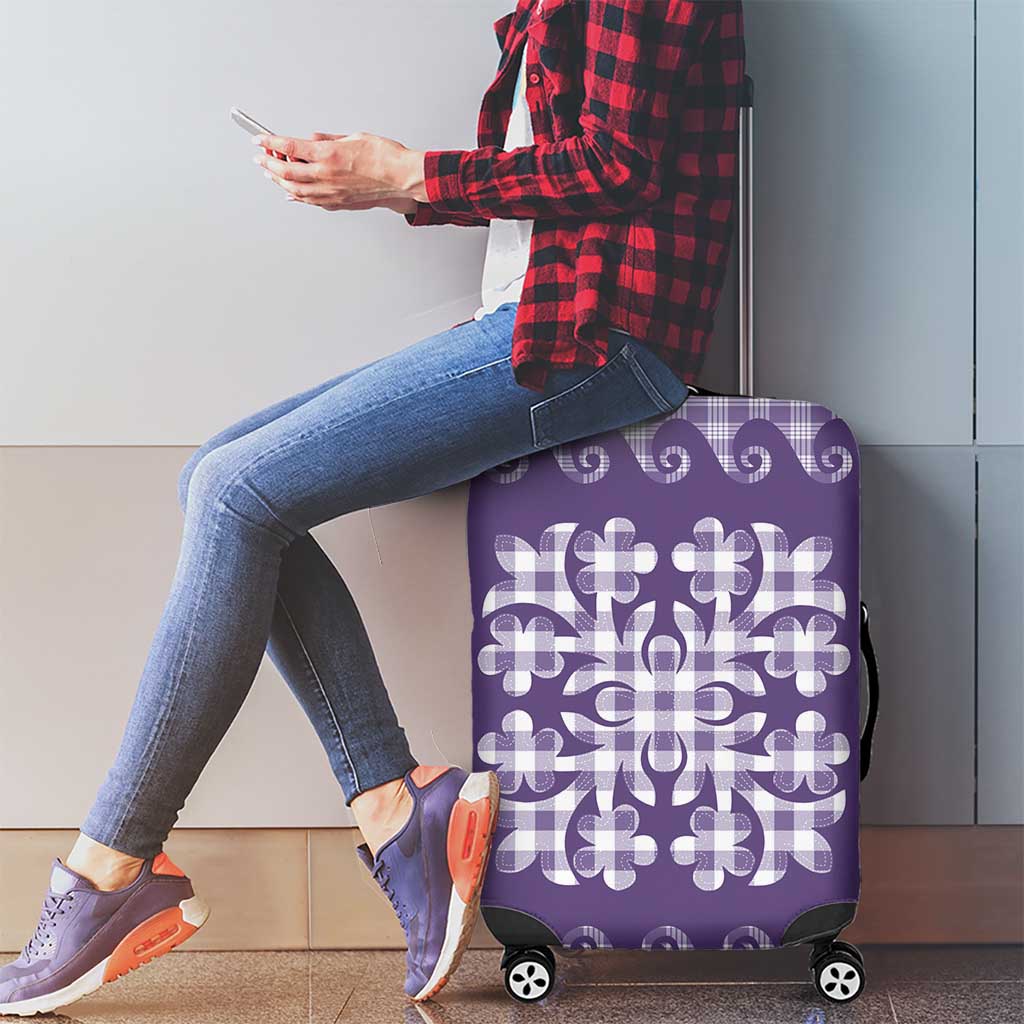 Purple Ulu Palaka Quilt Pattern Luggage Cover Hawaii Culture Breadfruit - Polynesian Pride