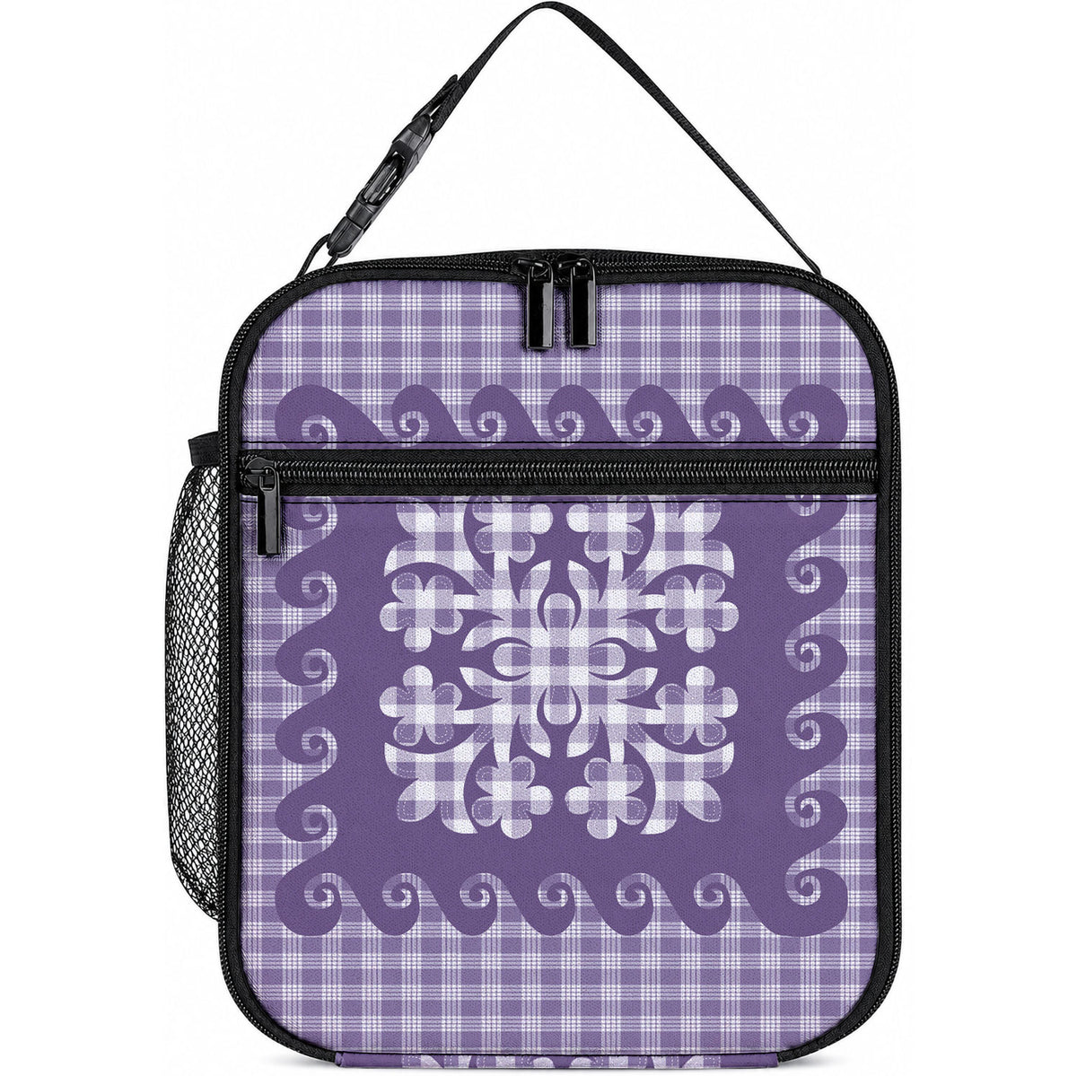 Purple Ulu Palaka Quilt Pattern Lunch Bag Hawaii Culture Breadfruit LT9 10.2 × 8.3 × 4.3 inch Purple - Polynesian Pride