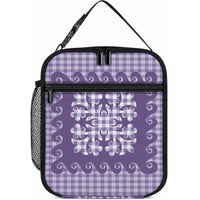 Purple Ulu Palaka Quilt Pattern Lunch Bag Hawaii Culture Breadfruit LT9 10.2 × 8.3 × 4.3 inch Purple - Polynesian Pride