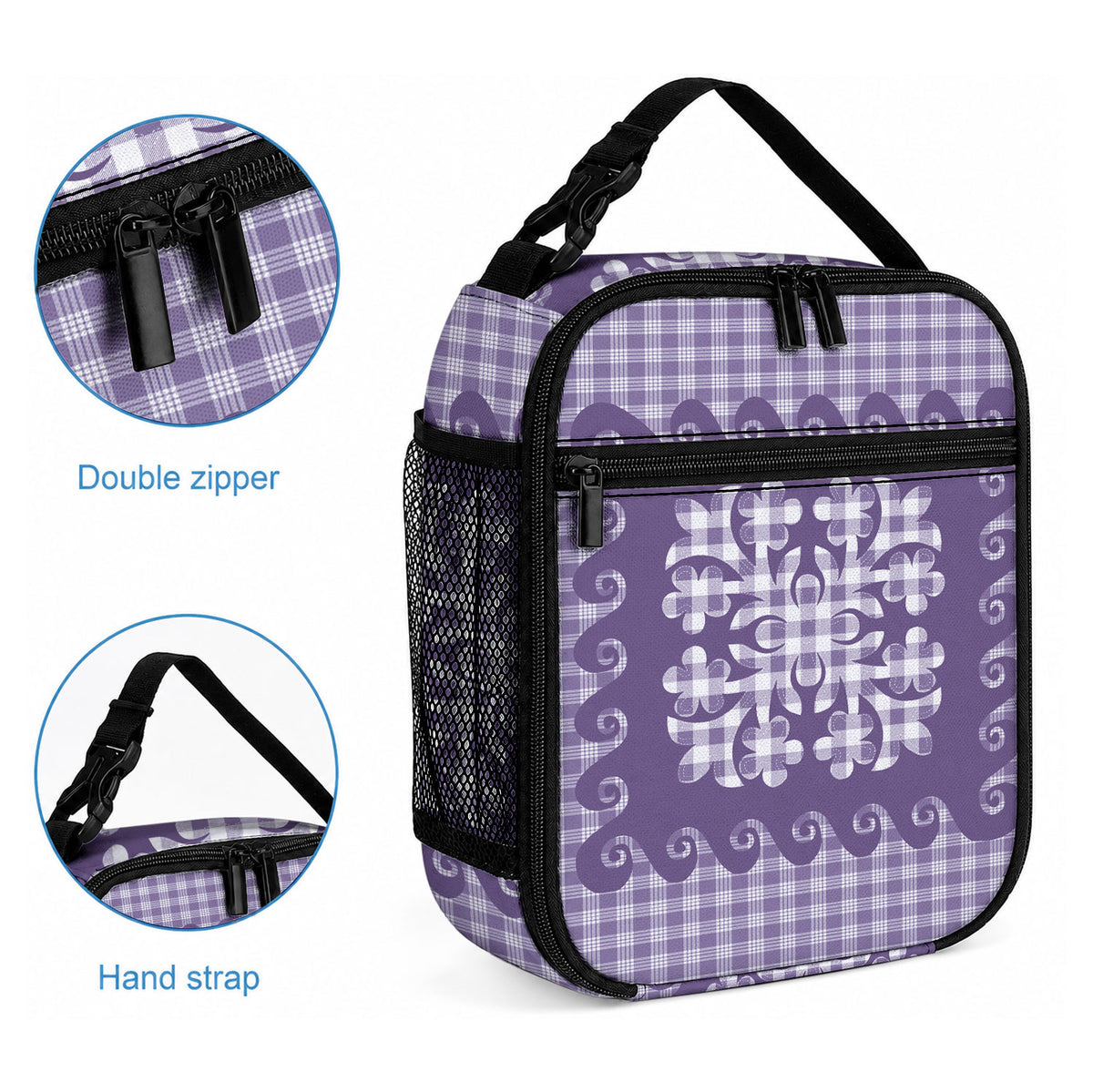 Purple Ulu Palaka Quilt Pattern Lunch Bag Hawaii Culture Breadfruit LT9 - Polynesian Pride