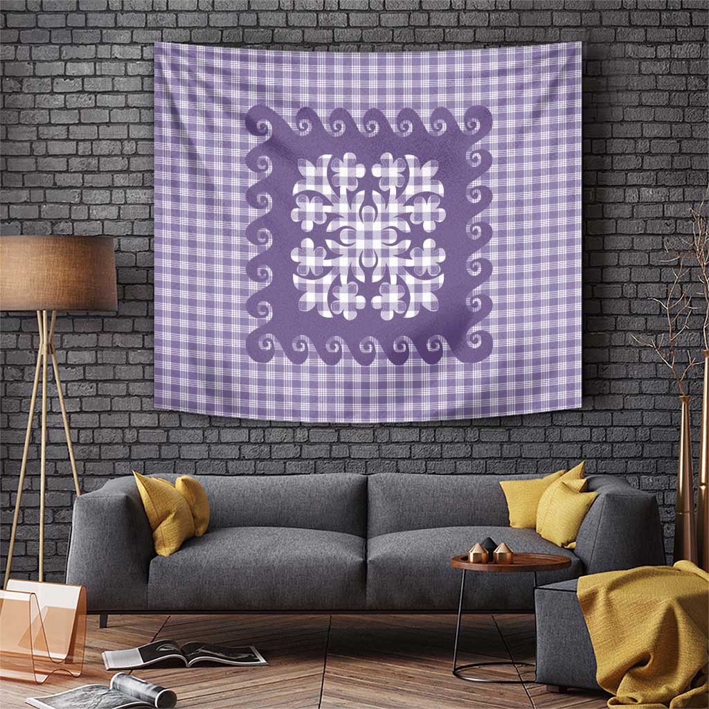 Purple Ulu Palaka Quilt Pattern Tapestry Hawaii Culture Breadfruit - Polynesian Pride