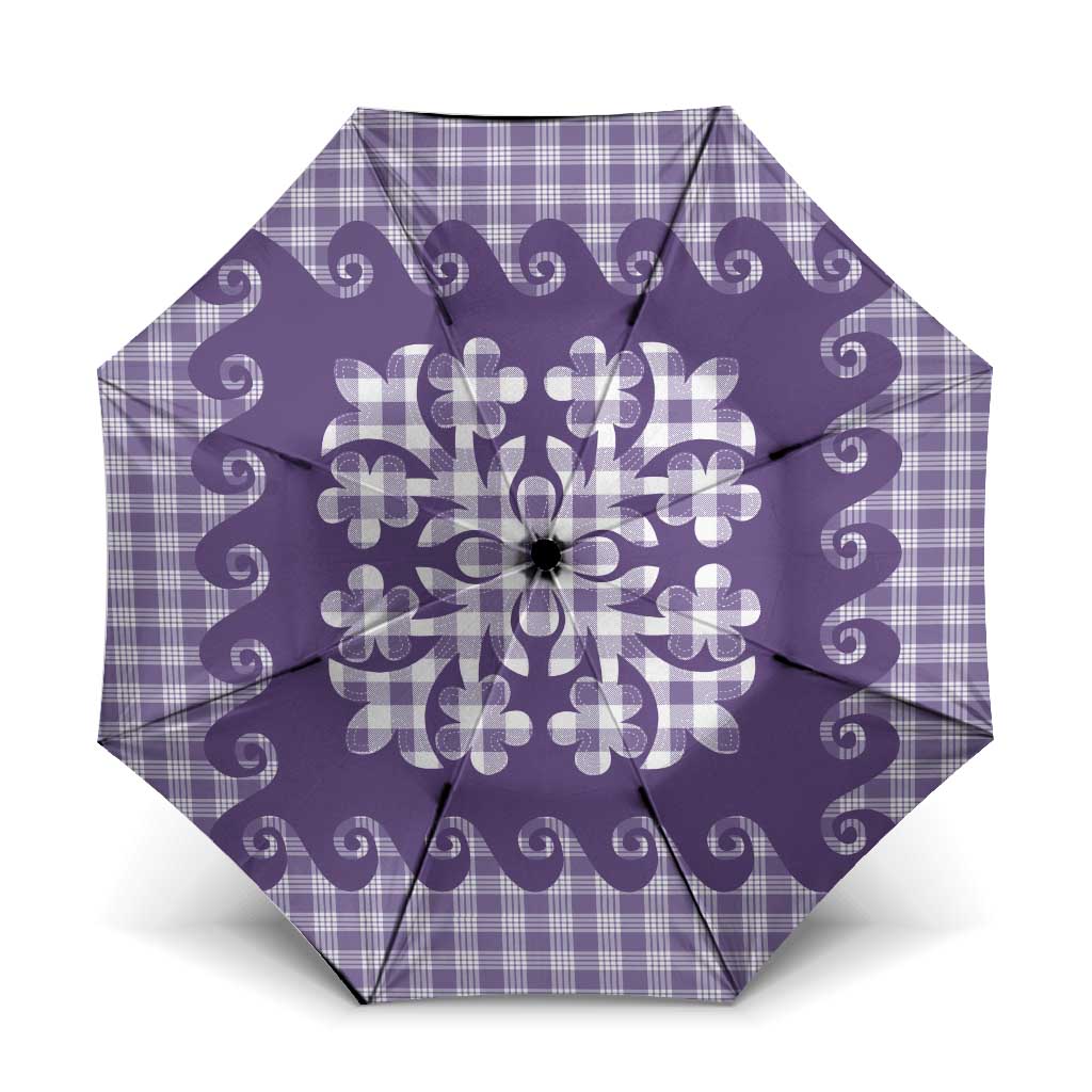Purple Ulu Palaka Quilt Pattern Umbrella Hawaii Culture Breadfruit LT9 One Size Folded 11.42 inch Opened Diameter 37.4 inch Purple - Polynesian Pride