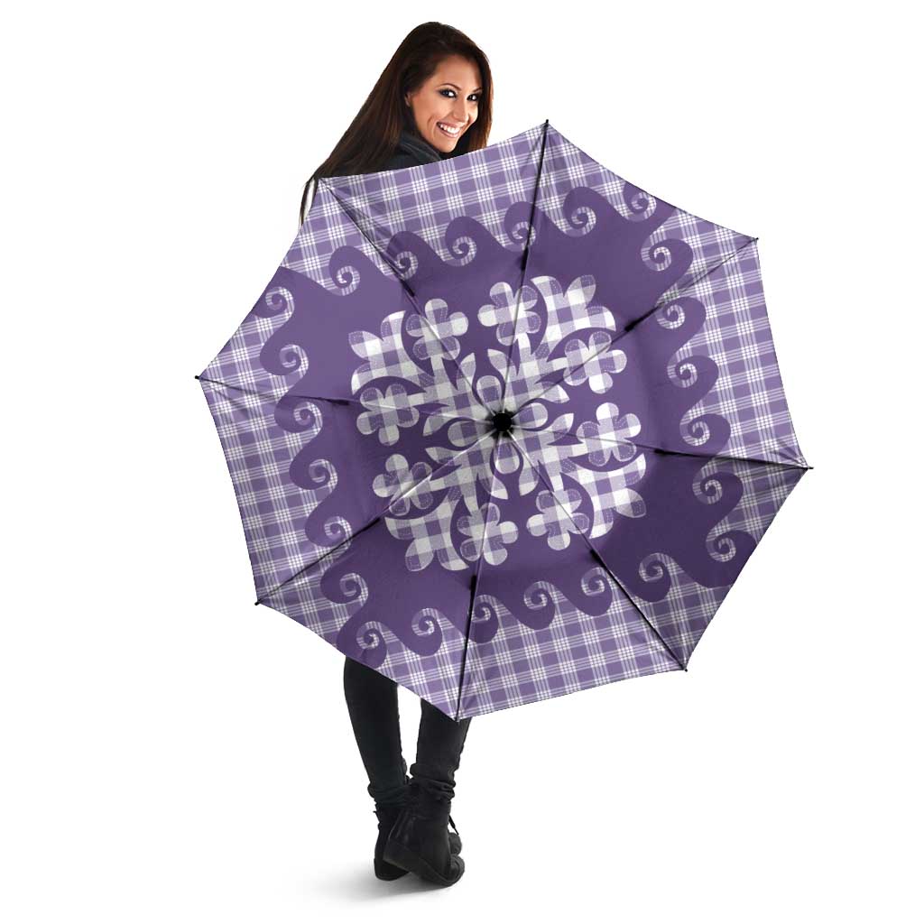 Purple Ulu Palaka Quilt Pattern Umbrella Hawaii Culture Breadfruit LT9 - Polynesian Pride