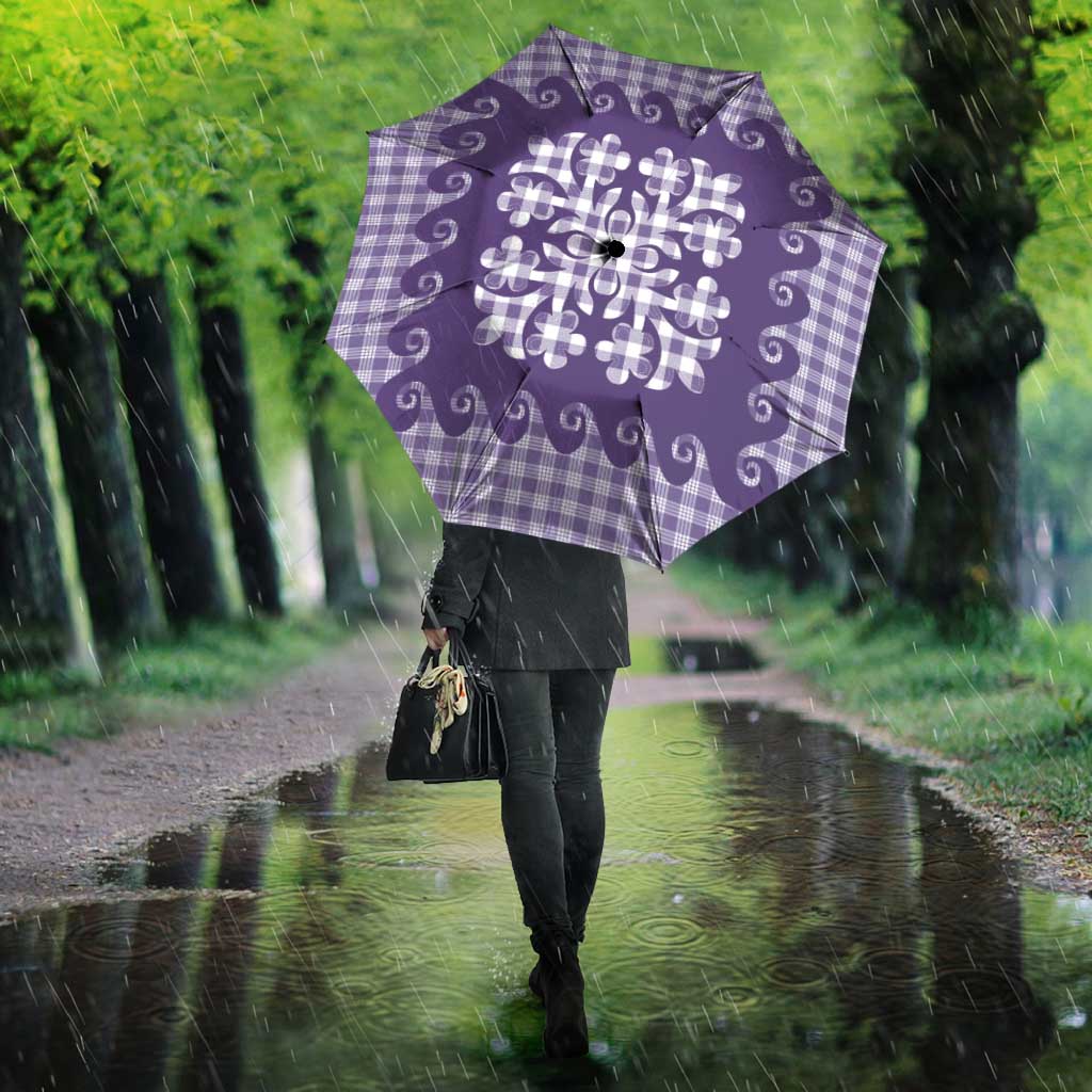 Purple Ulu Palaka Quilt Pattern Umbrella Hawaii Culture Breadfruit LT9 - Polynesian Pride