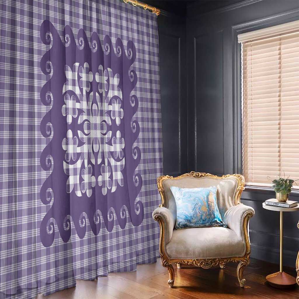 Purple Ulu Palaka Quilt Pattern Window Curtain Hawaii Culture Breadfruit - Polynesian Pride