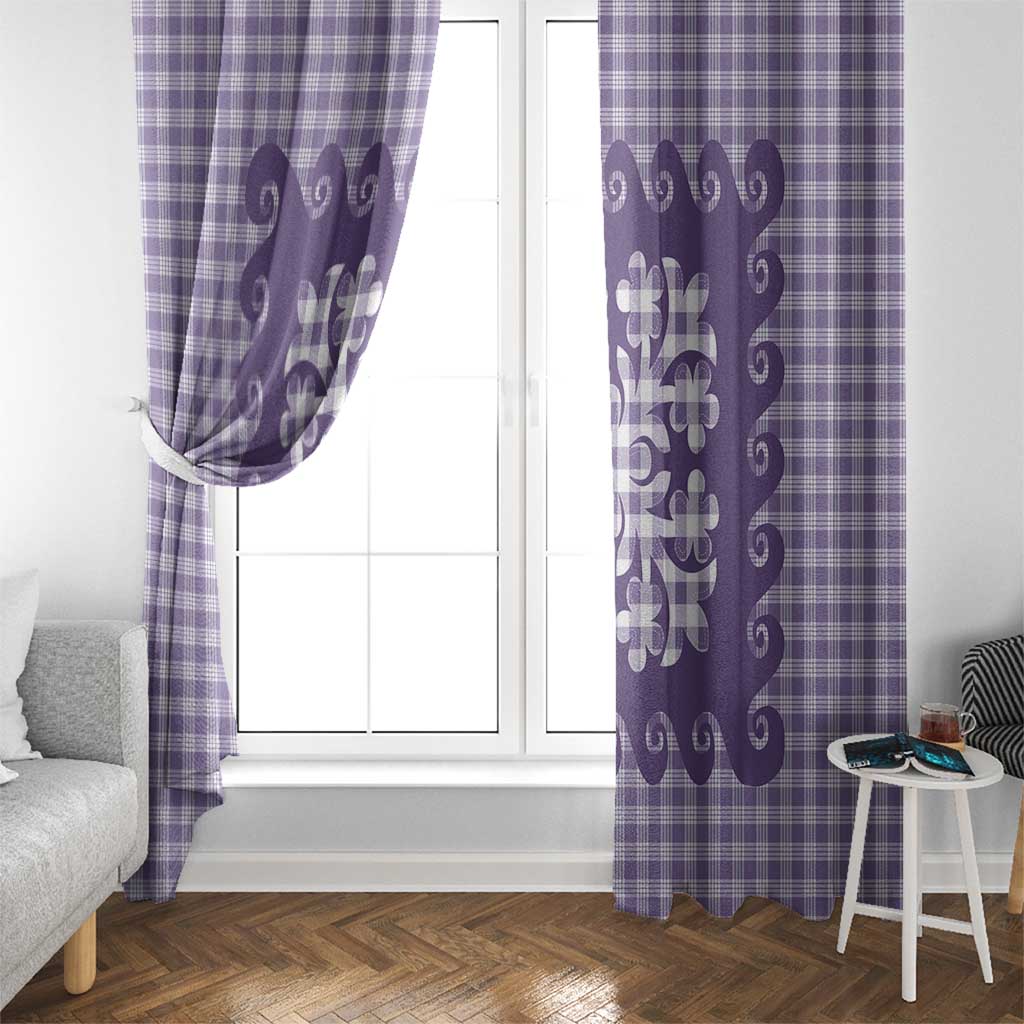 Purple Ulu Palaka Quilt Pattern Window Curtain Hawaii Culture Breadfruit - Polynesian Pride