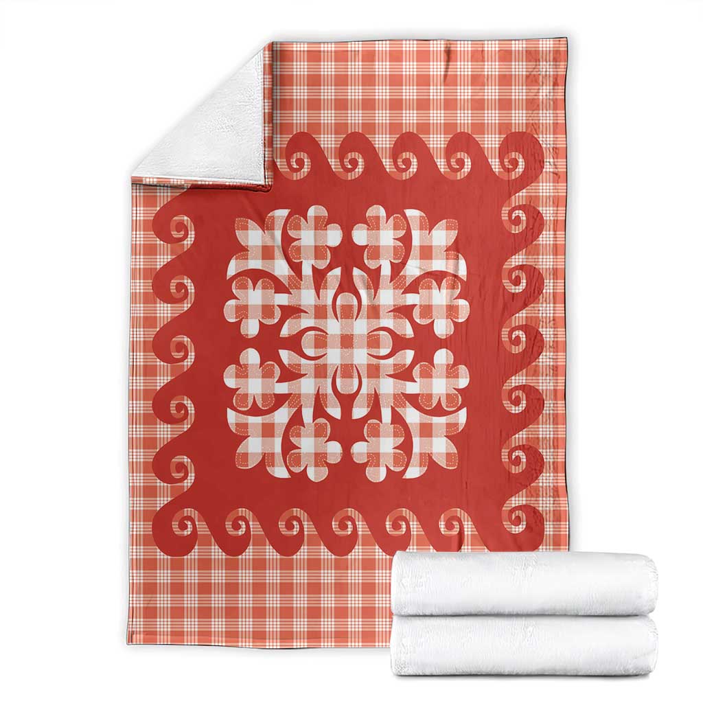 Red Ulu Palaka Quilt Pattern Blanket Hawaii Culture Breadfruit - Polynesian Pride