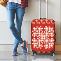 Red Ulu Palaka Quilt Pattern Luggage Cover Hawaii Culture Breadfruit - Polynesian Pride