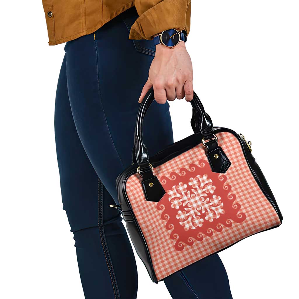 Red Ulu Palaka Quilt Pattern Shoulder Handbag Hawaii Culture Breadfruit - Polynesian Pride