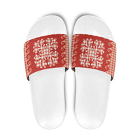 Red Ulu Palaka Quilt Pattern Slide Sandals Hawaii Culture Breadfruit LT9 Red - Polynesian Pride