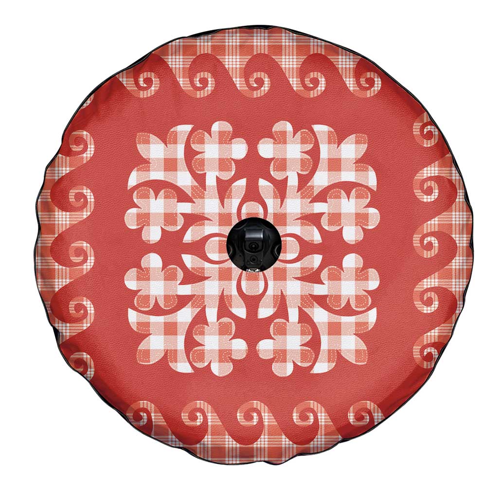Red Ulu Palaka Quilt Pattern Spare Tire Cover Hawaii Culture Breadfruit - Polynesian Pride