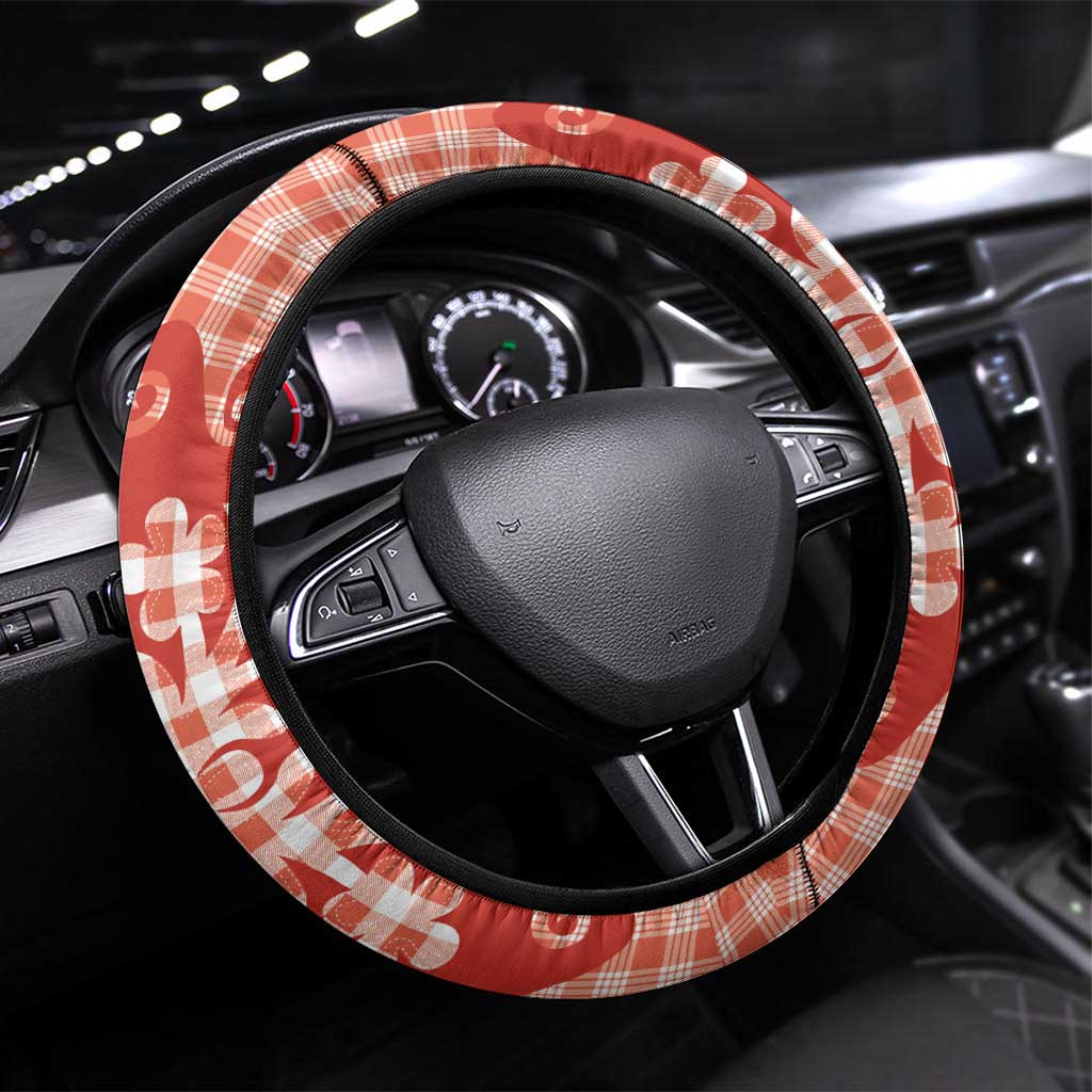 Red Ulu Palaka Quilt Pattern Steering Wheel Cover Hawaii Culture Breadfruit - Polynesian Pride