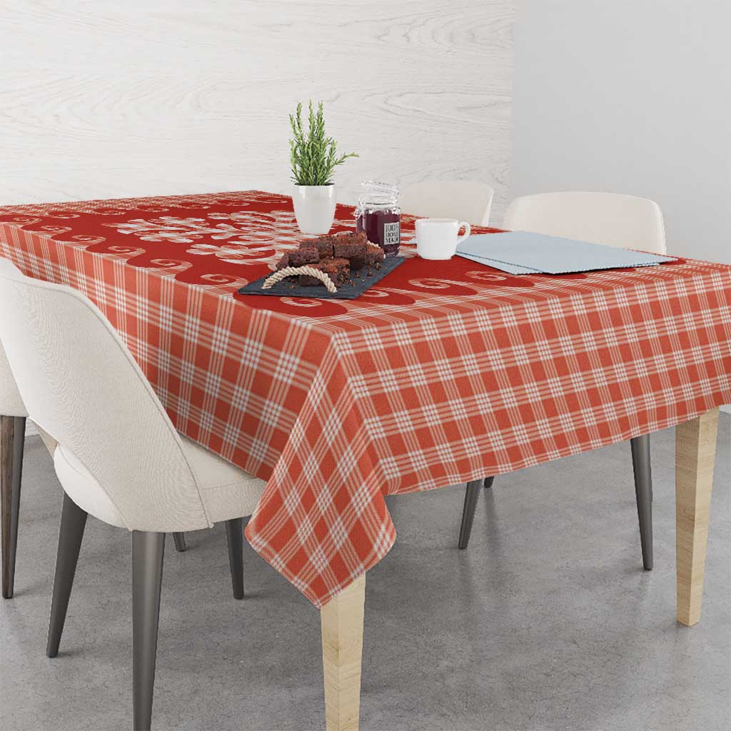 Red Ulu Palaka Quilt Pattern Tablecloth Hawaii Culture Breadfruit - Polynesian Pride