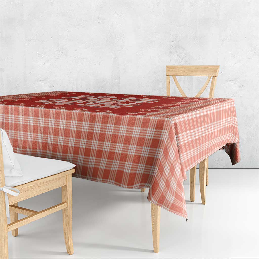 Red Ulu Palaka Quilt Pattern Tablecloth Hawaii Culture Breadfruit - Polynesian Pride