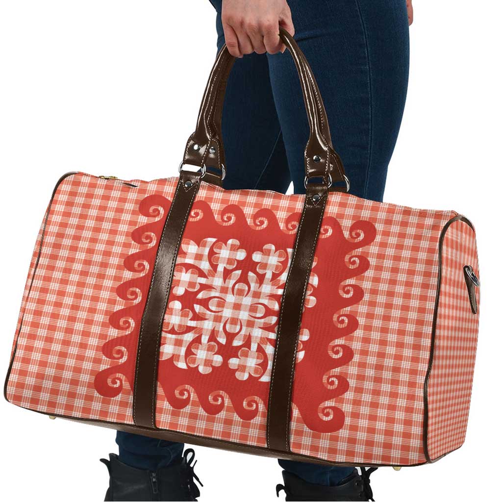 Red Ulu Palaka Quilt Pattern Travel Bag Hawaii Culture Breadfruit - Polynesian Pride