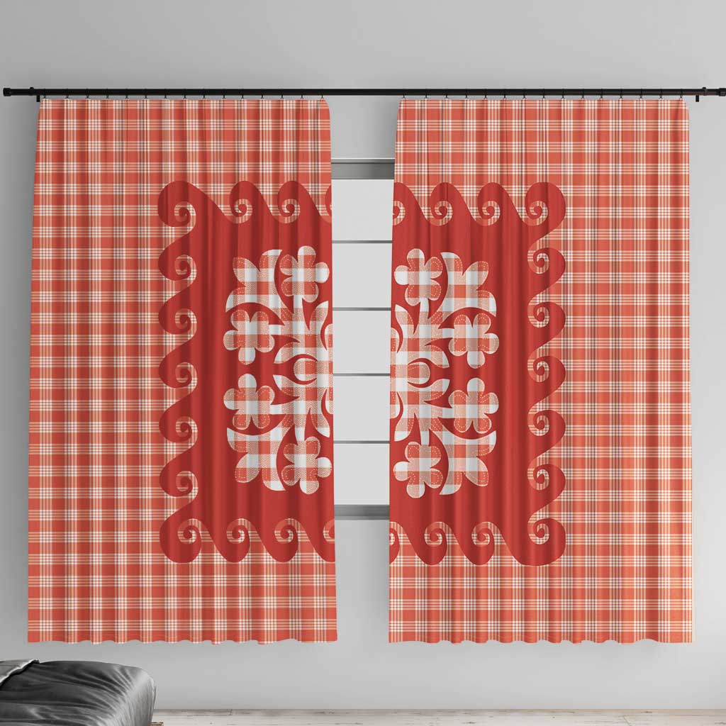 Red Ulu Palaka Quilt Pattern Window Curtain Hawaii Culture Breadfruit - Polynesian Pride