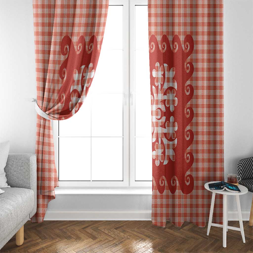 Red Ulu Palaka Quilt Pattern Window Curtain Hawaii Culture Breadfruit - Polynesian Pride