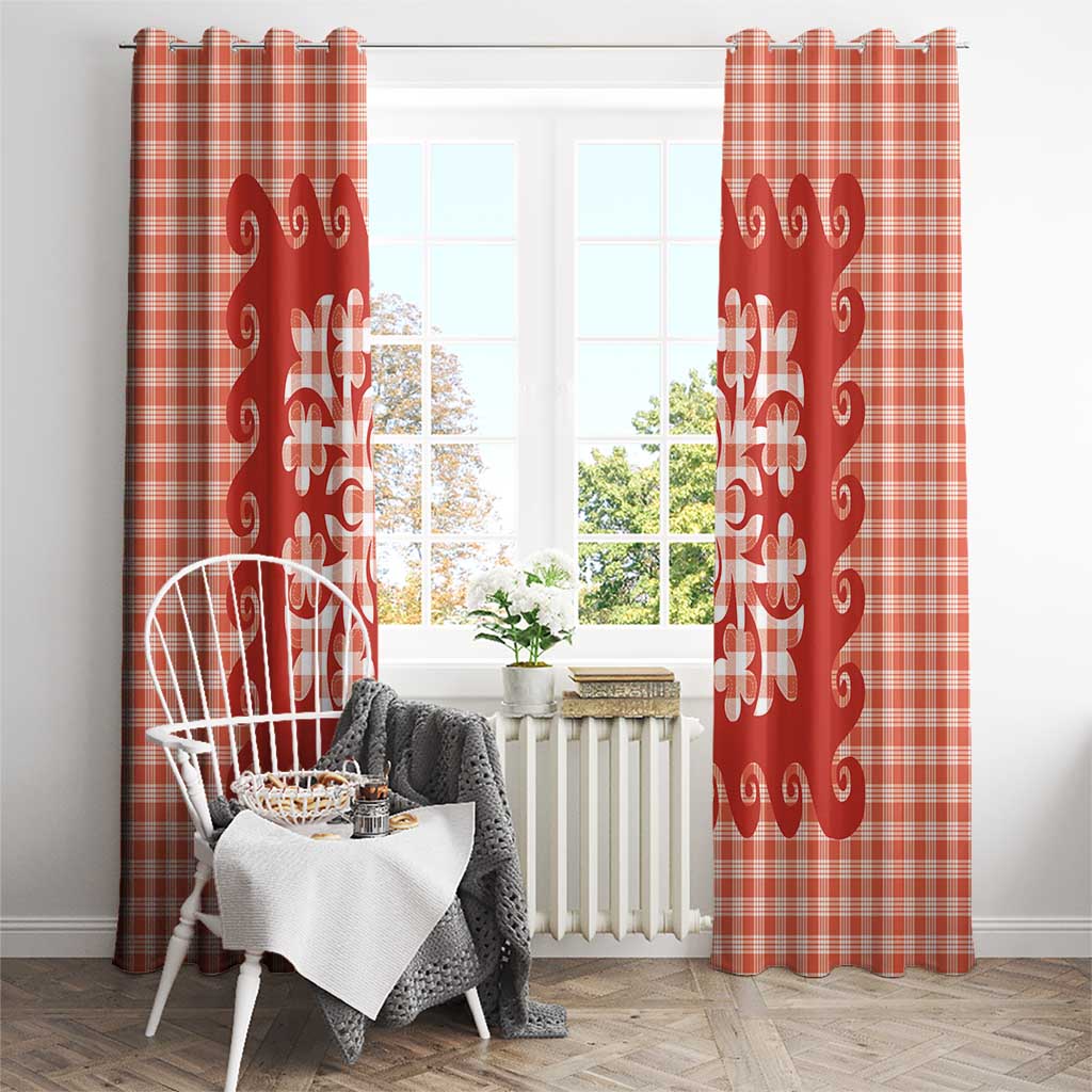 Red Ulu Palaka Quilt Pattern Window Curtain Hawaii Culture Breadfruit - Polynesian Pride