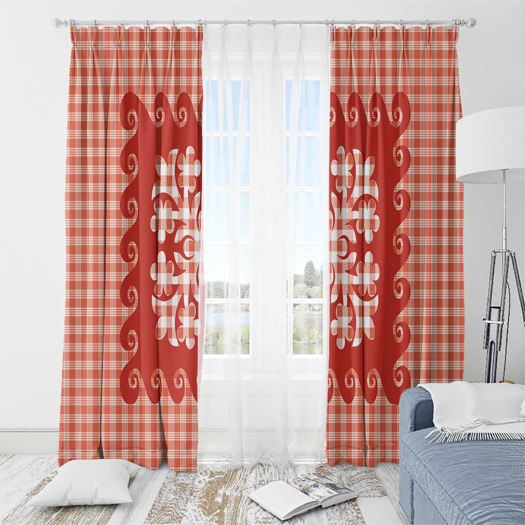 Red Ulu Palaka Quilt Pattern Window Curtain Hawaii Culture Breadfruit - Polynesian Pride