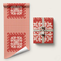 Red Ulu Palaka Quilt Pattern Wrapping Paper Hawaii Culture Breadfruit - Polynesian Pride