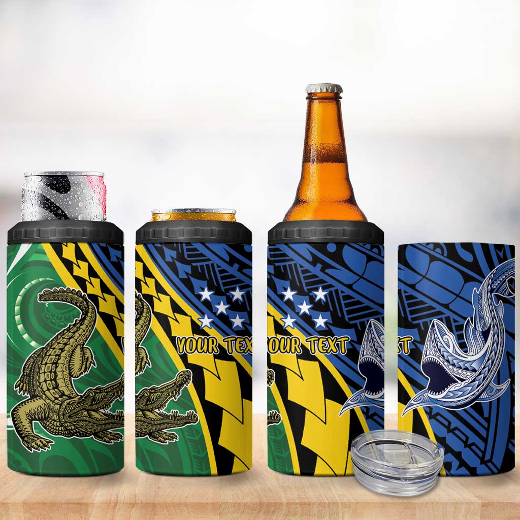 Personalised Crocodile and Shark Solomon Islands 4 in 1 Can Cooler Tumbler Polynesian Tribal Tattoo LT9 - Polynesian Pride