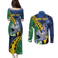 Personalised Crocodile and Shark Solomon Islands Couples Matching Puletasi and Long Sleeve Button Shirt Polynesian Tribal Tattoo LT9 - Polynesian Pride