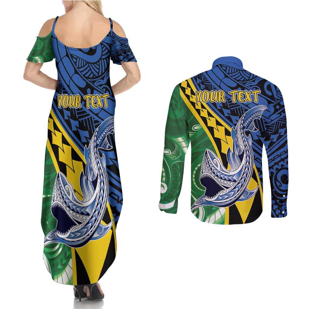 Personalised Crocodile and Shark Solomon Islands Couples Matching Summer Maxi Dress and Long Sleeve Button Shirt Polynesian Tribal Tattoo LT9 - Polynesian Pride