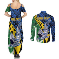 Personalised Crocodile and Shark Solomon Islands Couples Matching Summer Maxi Dress and Long Sleeve Button Shirt Polynesian Tribal Tattoo LT9 - Polynesian Pride