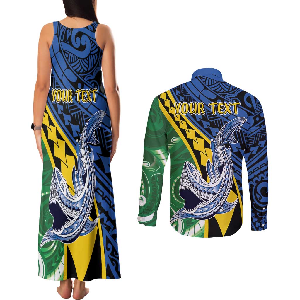 Personalised Crocodile and Shark Solomon Islands Couples Matching Tank Maxi Dress and Long Sleeve Button Shirt Polynesian Tribal Tattoo LT9 - Polynesian Pride
