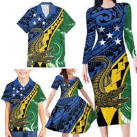 Personalised Crocodile and Shark Solomon Islands Family Matching Long Sleeve Bodycon Dress and Hawaiian Shirt Polynesian Tribal Tattoo LT9 - Polynesian Pride
