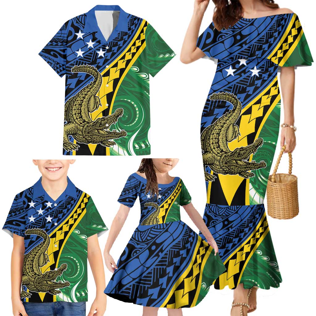 Personalised Crocodile and Shark Solomon Islands Family Matching Mermaid Dress and Hawaiian Shirt Polynesian Tribal Tattoo LT9 - Polynesian Pride