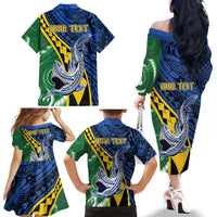 Personalised Crocodile and Shark Solomon Islands Family Matching Off The Shoulder Long Sleeve Dress and Hawaiian Shirt Polynesian Tribal Tattoo LT9 - Polynesian Pride