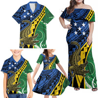 Personalised Crocodile and Shark Solomon Islands Family Matching Off Shoulder Maxi Dress and Hawaiian Shirt Polynesian Tribal Tattoo LT9 - Polynesian Pride