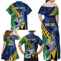 Personalised Crocodile and Shark Solomon Islands Family Matching Off Shoulder Maxi Dress and Hawaiian Shirt Polynesian Tribal Tattoo LT9 - Polynesian Pride