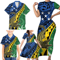 Personalised Crocodile and Shark Solomon Islands Family Matching Short Sleeve Bodycon Dress and Hawaiian Shirt Polynesian Tribal Tattoo LT9 - Polynesian Pride