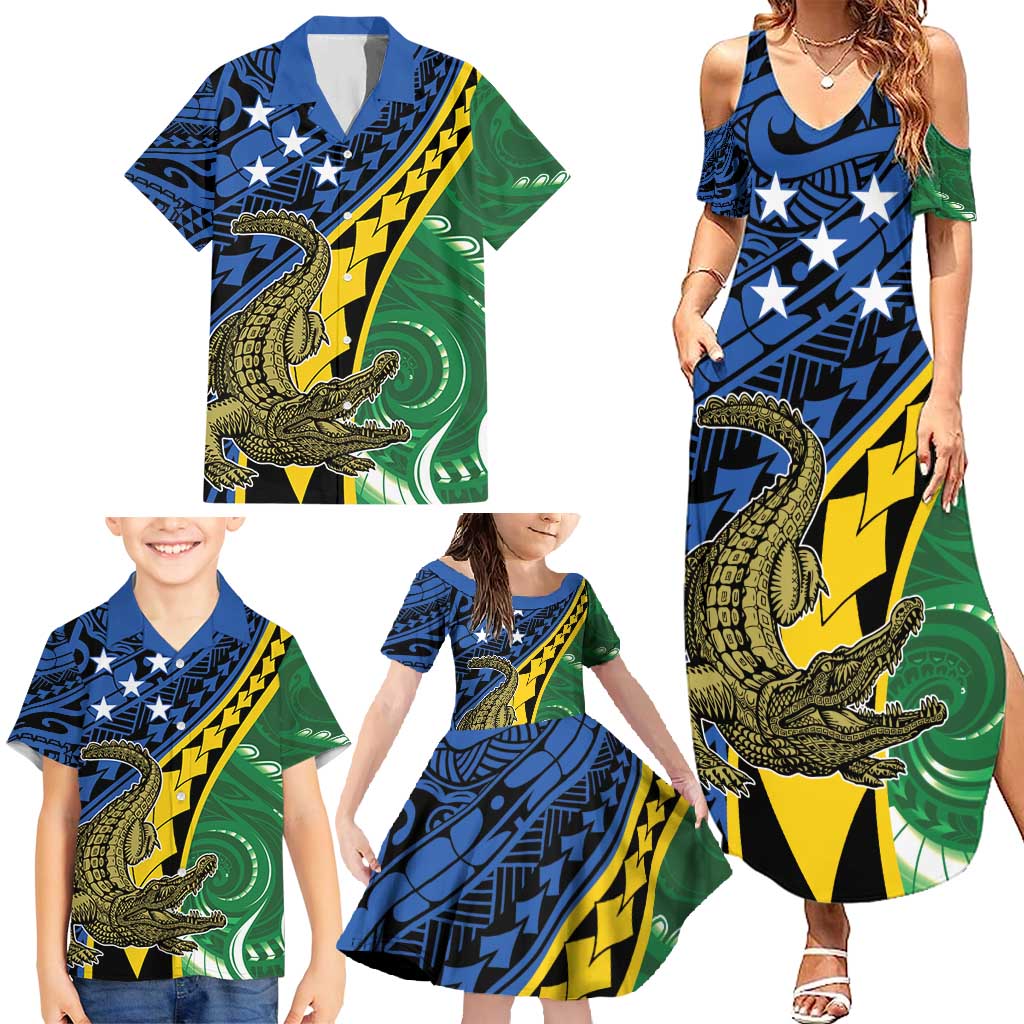Personalised Crocodile and Shark Solomon Islands Family Matching Summer Maxi Dress and Hawaiian Shirt Polynesian Tribal Tattoo LT9 - Polynesian Pride