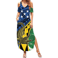 Personalised Crocodile and Shark Solomon Islands Family Matching Summer Maxi Dress and Hawaiian Shirt Polynesian Tribal Tattoo LT9 Mom's Dress Green - Polynesian Pride