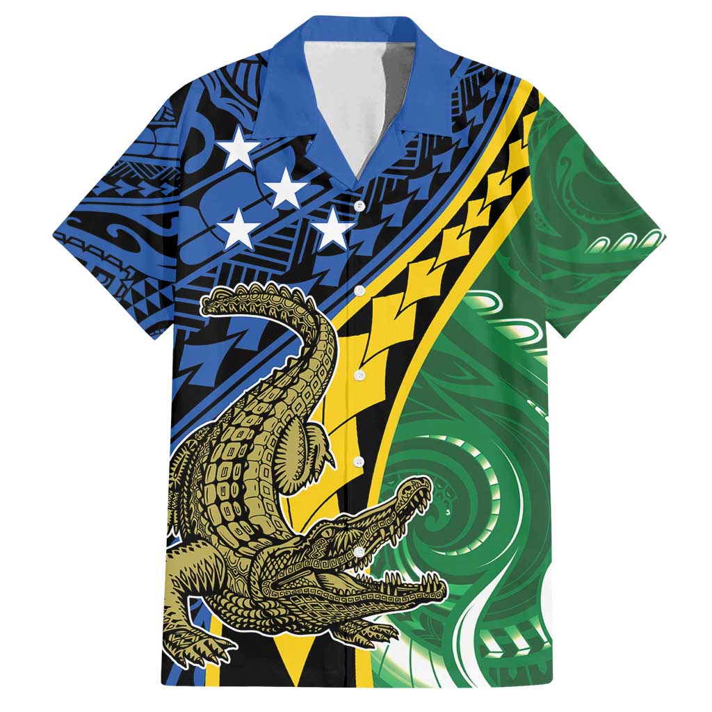 Personalised Crocodile and Shark Solomon Islands Family Matching Tank Maxi Dress and Hawaiian Shirt Polynesian Tribal Tattoo LT9 Dad's Shirt - Short Sleeve Green - Polynesian Pride